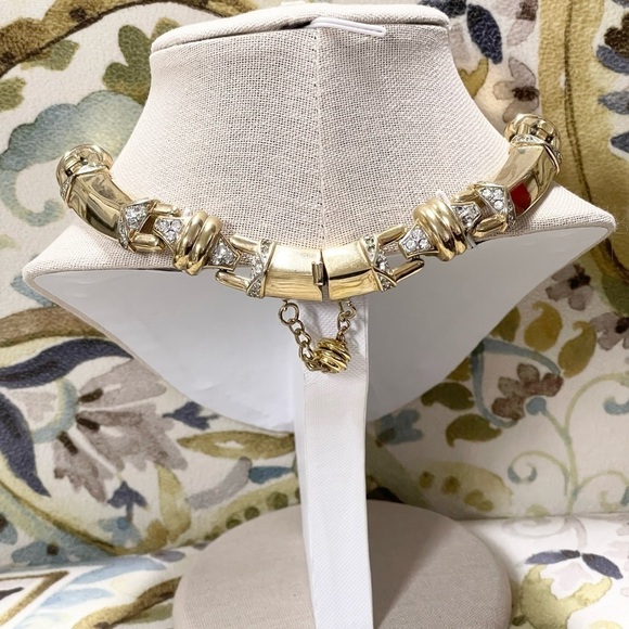 Vintage Nina Ricci Chucky Gold with Crystal Collar Necklace - Picture 3 of 4